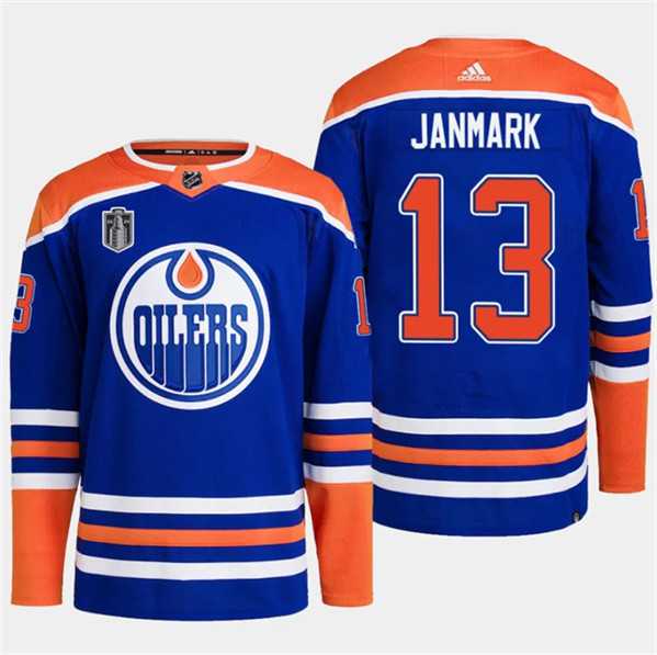 Mens Edmonton Oilers #13 Mattias Janmark Royal 2024 Stanley Cup Final Patch Stitched Jersey Dzhi->edmonton oilers->NHL Jersey